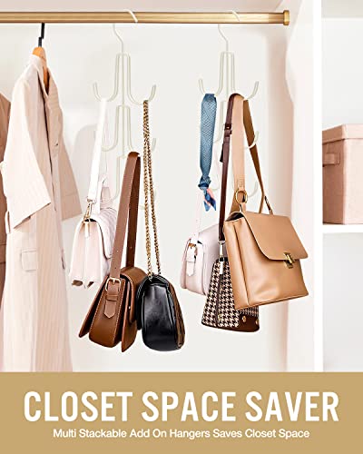 2Pack Purse Hanger Organizer For Closet Handbag Silver Metal Holder, Hanging Closet Organization Storage Scarves, Men's Ties, Women's Shawls, Backpacks, Belts, Accessories, Clothes (Beige) #TOP3