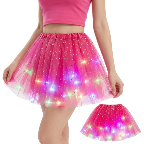 Fancysky Tüllrock Damen 40cm Sterne Pailletten Tanzkleid (Rosa)