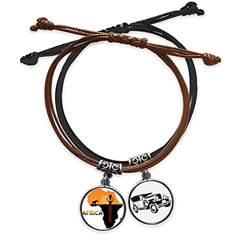 Bracelet corde motif éléphant d'Afrique en cuir tressé main