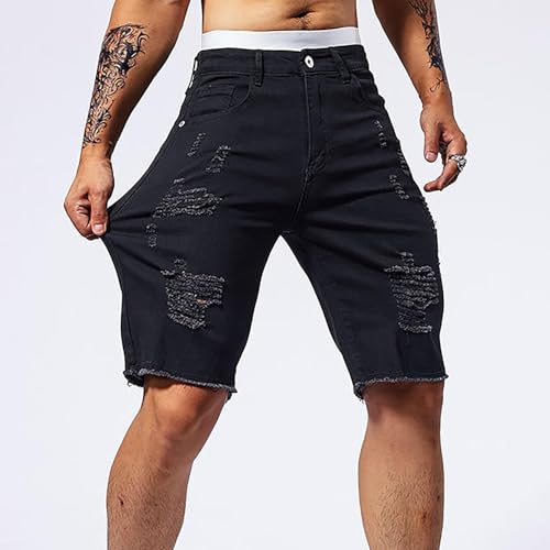 Men's Slim Fit Short Jeans Stretch Destroyed Ripped Skinny Distressed Straight Denim Short Pants Casual Streetwear4