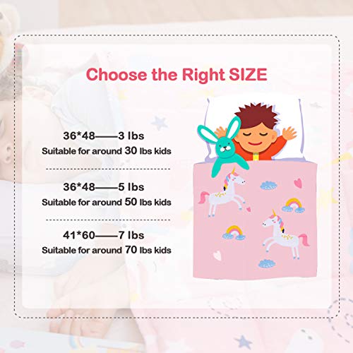 Sivio Weighted Blanket, Cotton Heavy Blanket, Breathable and Soft Weighted Throw, Pink Unicorn, 3lbs, 36 x 48 inches