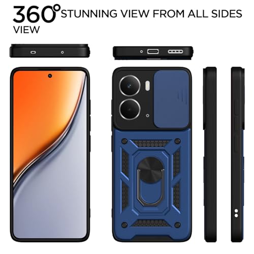 Image of Outlouders Back Cover for Realme P3 5G | D10 Tough Armor 360 Protection Case with Sliding Camera Shield & Ring Holder Stand Bumper Case (Blue)