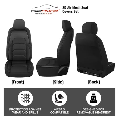 CAROMOP 3D Air Mesh Car Seat Covers Full Set,Breathable and Durable Seat Covers for Cars,Split Bench Compatible,Universal Fit for SUV,Vans,sedans, Trucks, Automotive Interior Covers(5-Seat Black)