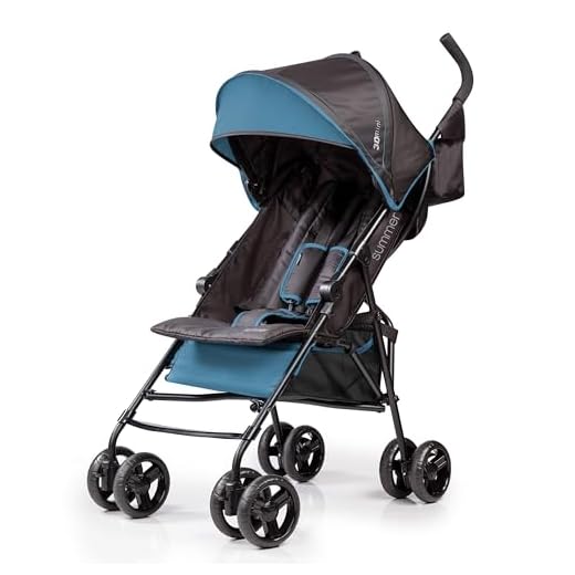 Summer Infant 3Dmini Convenience Stroller, Blue/Black – Lightweight Infant Stroller with Compact Fold, Multi-Position Recline, Canopy Pop Out Sun Visor and More Umbrella for Travel