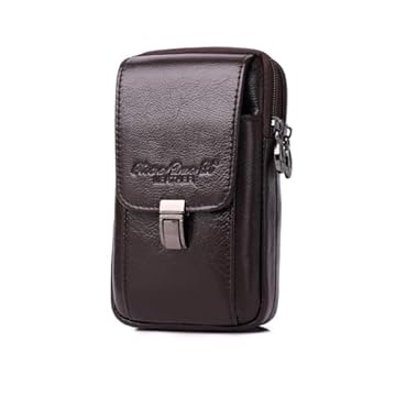 Bolsa de couro masculina bolsa de couro para celular pequena bolsa de transporte para iPhone 15 14 13 12 11 Pro X Xs 8 7 Plus 6 6S Galaxy S20 S10 S9 S8, Café vertical, Large