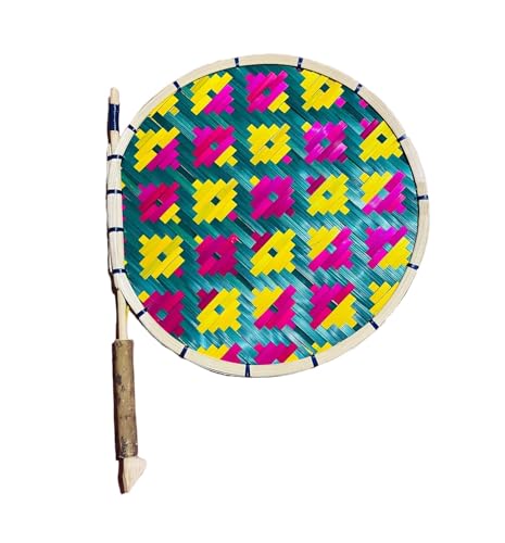 Image of Handmade Bamboo Hand Fan - Traditional Eco-Friendly Pankha for Summer, Colourful Natural Cooling Fan for Home & Pooja