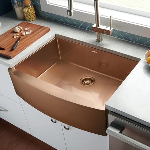 Ruvati Copper Tone 30-inch Apron-Front Farmhouse Kitchen Sink - Matte Bronze Stainless Steel Single Bowl - RVH9660CP by Ruvati - Image 2