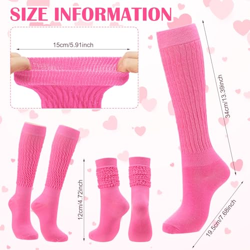6 Pairs Pink Slouch Socks for Women Knee High Tube Long Hosiery 80s 90s Hot Pink Neon Scrunch Breathable Socks for Summer Outdoor Sports Birthday Gifts for Mother Sister3