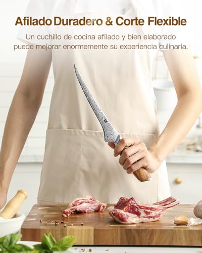 Miniatura 8 de Xinzuo 17,8cm Cuchillo De Filete 73 Capas De Acero En Polvo De Damasco, Profesional Cuchillo De Filetear Afilado, Cuchillo Para Pescado Cocina Fileteador Y Para Deshuesar -Mango De Madera De Olivo