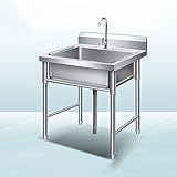 Movable Utility Sink Laundry Tub,Stainless Steel Sink,19.6in/23.6In Single Bowl Commercial Restaurant Kitchen Sink Set with Faucet, for Garage,Restaurant,Kitchen,Laundry Room,Outdoor