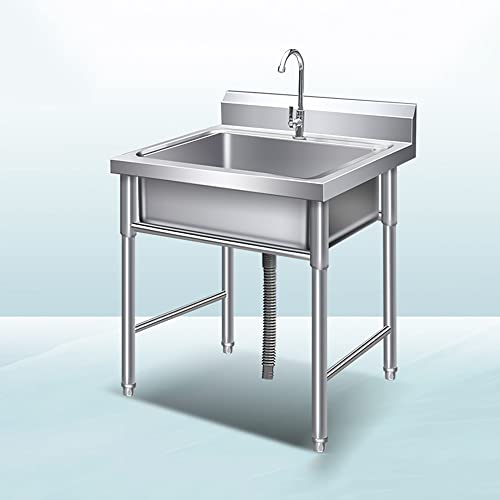Movable Utility Sink Laundry Tub,Stainless Steel Sink,19.6in/23.6In Single Bowl Commercial Restaurant Kitchen Sink Set with Faucet, for Garage,Restaurant,Kitchen,Laundry Room,Outdoor