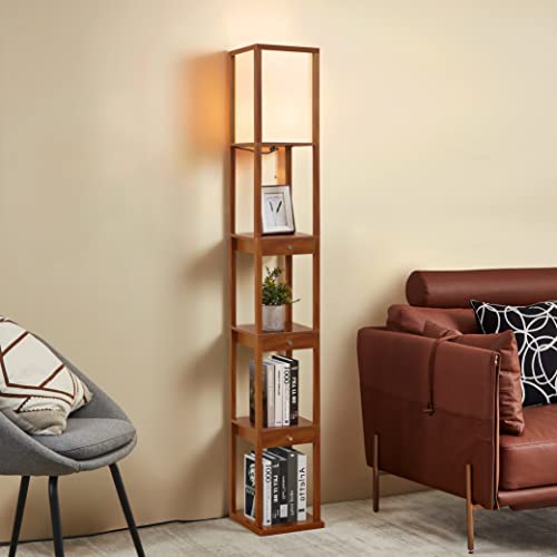 Atamin Aaron 72" Floor Lamps For Living Room, Sturdy Floor Lamp For Bedroom, Corner Floor Lamp With Shelves And Drawers, Durable Standing Lamp For Bedroom, Strong Tall Lamps For Living Room - Walnut #TOP6
