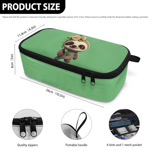 Image of Cute Sloth Girls Pencil Case Large Capacity,Flower Pencil Pouch for Kids Adorable Pencil Bag for Preschool Children Boys Lightweight Pencil Box for Adutls Men Teenagers Students