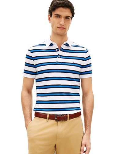 Image of Tommy Hilfiger Men's Short Sleeve Polo Shirts in Slim Fit with Stretch and Organic Pique Cotton