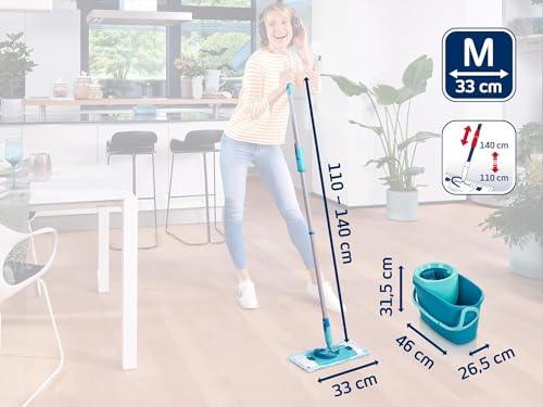 Set Leifheit Mopa con cubo escurridor Clean Twist M Ergo, mopa fregona con cubo, mopa plana con mecanismo de centrifugado, 33 cm de anchura de pasada - imagen 6