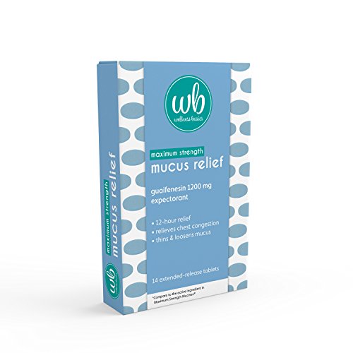 Wellness Basics - Maximum Strength Mucus Relief - Guaifenesin (1200mg - 14 Count) Tablets - Extended 12-hr Release - Relieves Chest Congestion