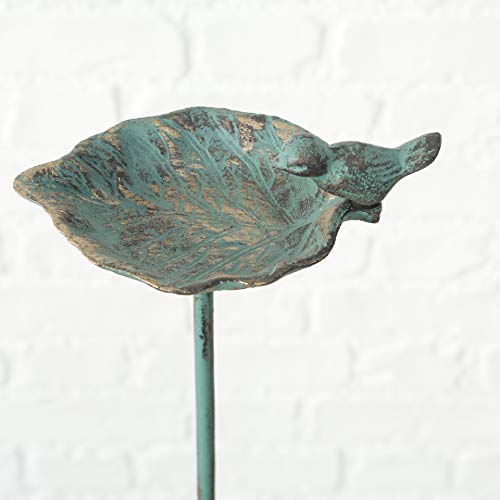 Whw Whole House Worlds Country-Style, Leaf With Bird, Garden Stake Bird Bath, Cast Iron, Rustic Green Patina, 3 Feet 2.5 Inches Tall #TOP6