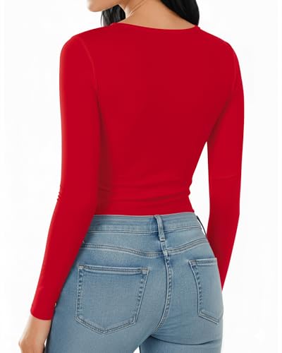Image of Mangopop Women' Long Sleeve Ribbed Bodysuit Jumpsuits