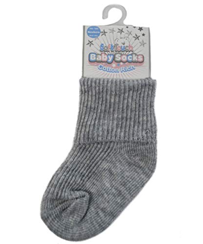 Mansuri Baby Boys Girls 2 Pairs Socks Soft Touch Roll Top Cotton Rich Socks S01 (Grey, Newborn)