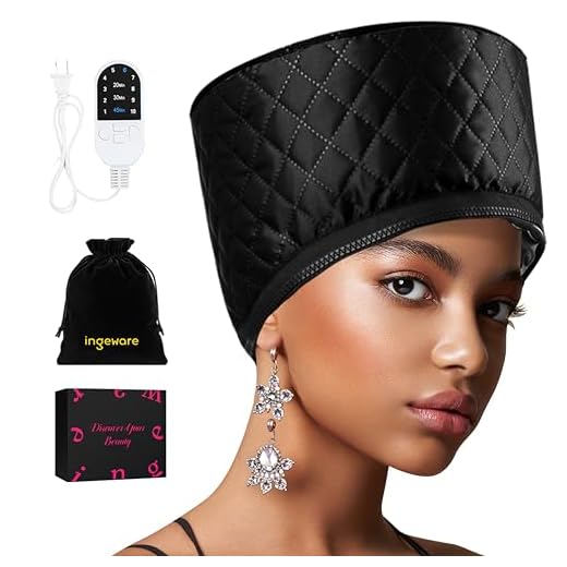 Ingeware Heat Cap for Deep Conditioning, Thermal Cap for Hair Steamer Cap for Natural Hair Portable Electric Heat Hair Spa Cap for Home Use(Black)