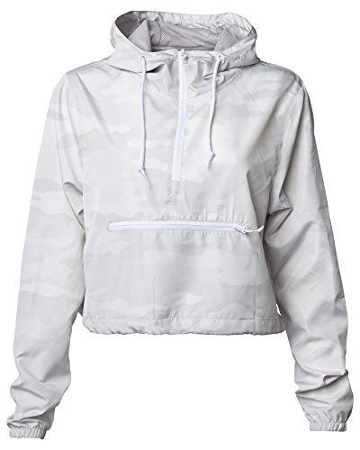 Global Blank Womens Cropped Jacket Crop Top Windbreaker Lightweight Zip Hoodie White Camouflage