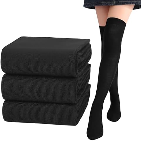 Candcamp 3 Pairs Black Thigh High Socks Cover