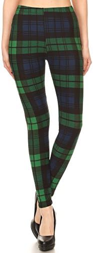 Women's 3X 5X Green Black Plaid Pattern Printed Leggings