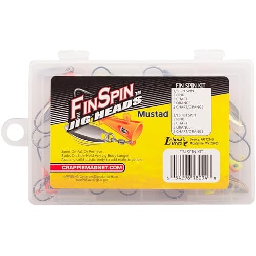 Crappie Magnet Fin Spin Kit, Freshwater Fishing Equipment and Accessories, 8 Size 1/8 Jig Heads, and 8 Size 1/16 Jig Heads