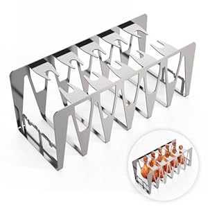 Delixike Spareribs Halter Grill, Hähnchenschenkel Halter, Grill Zubehör aus Edelstahl, Ganz einfach indirekt Grillen, Multifunktionsgrill für Männer und auch EIN gutes Geschenk (1er Set, Silber)