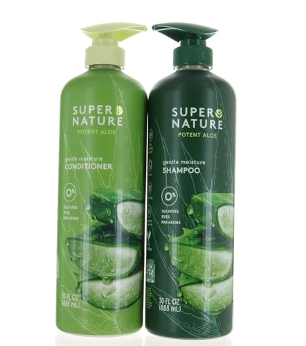 Super Nature Shampoo and Conditioner Set – Sulfate Free, Paraben Free Hair Care Duo Hydrating & Nourishing Formula with Aloe for Dry, Damaged, Curly, or Color Treated Hair 2 Pack (16 fl oz Bottles)