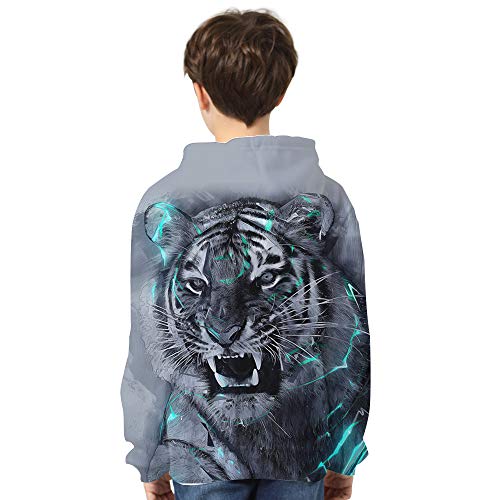 Fiveearl Kid's Print Funny 3D Tiger Head Long Sleeve Hooded Hoodies Sweatshirts For Boys Girls 4-14 Years (1058, 7-8 Years) #TOP2