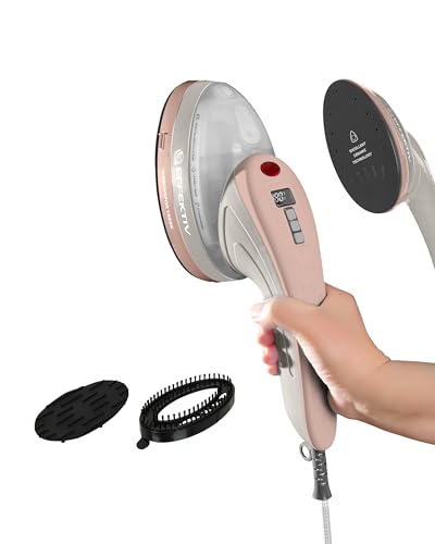 Plancha Vertical Vapor EFFEKTIV, 1800W, 3 en 1 Vapor Vertical Premium, Plancha Ropa con Suela Cerámica, Cepillo de Vapor, Depósito 250ml, Vapor Continuo 750mg/sec, Pantalla led, Autoapagado, Cable 3m