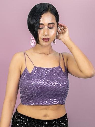 Image of FIGURE'S DESIGNER Women's Spagehtti Neck Strap Sequin Embroidered Sleeveless Readymade Saree Blouse E22