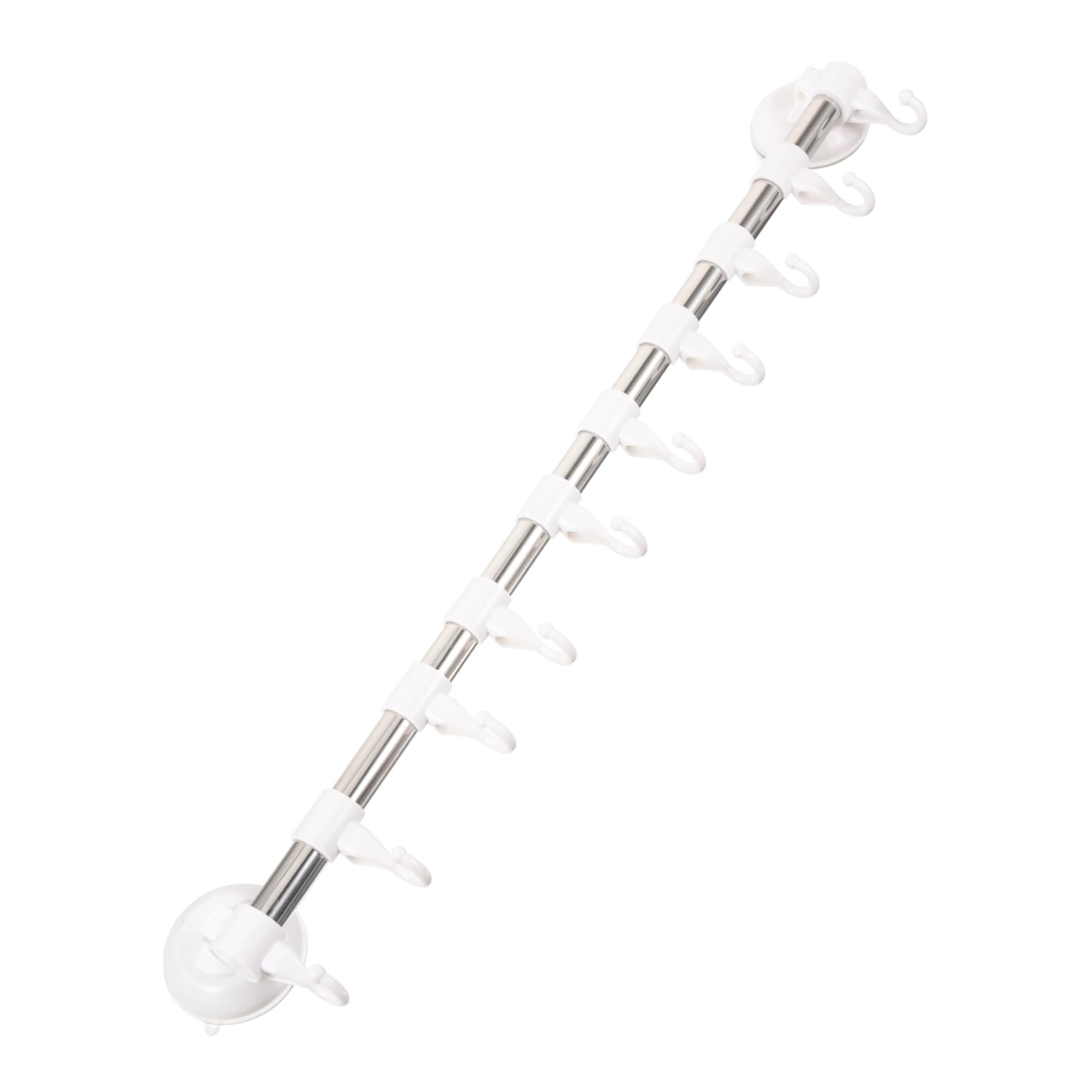 OKUMEYR Wall Mounted Towel Rack with Hooks Adjustable Suction Cup Towel Bar for Bathroom Kitchen Utensil Hanger Space Saving Design Heavy Duty Modern Look