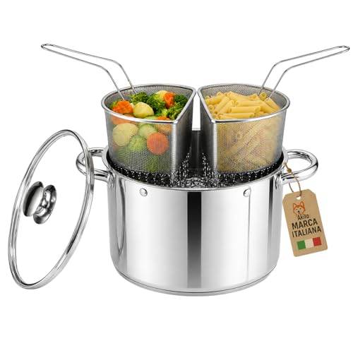 AkitaInk Bollipasta 20 cm in Acciaio Inox con 2 Cestelli