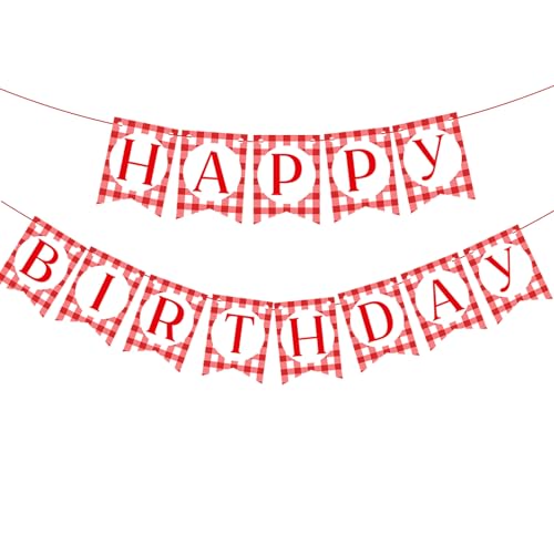 Classic Red and White Checkered Happy Birthday Banner