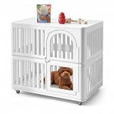 GOLDPOST Plastic Dog Crate with Wheels, Single Door Indoor Outdoor Dog Kennel with Clear Acrylic Window, Ventilated, Easy Clean & Easy Assemble Pet Cage for Small/Medium Dogs