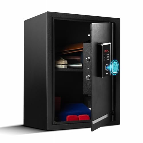 Image of Ozone 55L Digital Biometric Safe Locker for Home & Office | Fingerprint Access | Auto Secure Motorized Lock | Electronic LED Display | Heavy-Duty Steel | 36D x 35W x 55.5H cm | Black | 2-Year Warranty