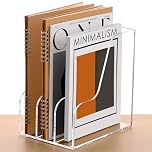 SANRUI Acrylic Desk File Organizer, 3 Vertical Compartments Clear Magazine File Holder Workspace Document Sorters, Folder Rack for Office Accessories Organization Storage 8.66''x6.5''x 9.65''