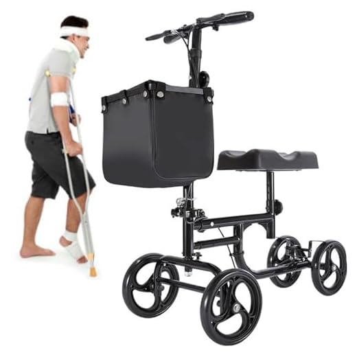 Foldable Knee Walker, Height Adjustable Walking Aid Scooter with Basket & Dual Braking System, Steerable Rollator for Foot, Leg and Ankle Injuries,A