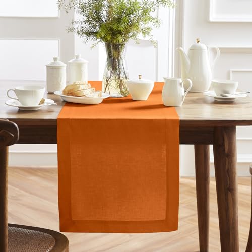 Solino Home Linen Table Runner 90 Inches Long - 100% Pure Linen Pumpkin Dining Table Runner 14 x 90 Inch for Fall, Autumn, Halloween, Thanksgiving, Christmas, Holiday - Sonoma
