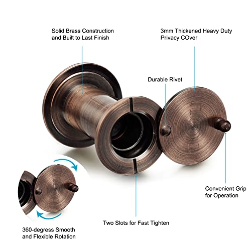 Togu Tg3016Yg-Ac Solid Brass Ul Listed Hd Glass Lens 220-Degree Door Viewer Peephole With Heavy Duty Privacy Cover For 1-3/8" To 2-1/6" Doors, Antique Copper Finish #TOP5