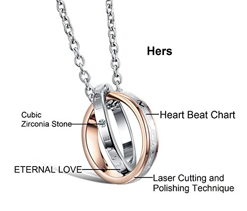 His & Hers Matching Set Titanium Stainless Steel Couple “Heart Beat Chart” Pendant Necklace with Cubic Zirconia, , Perfect for Anniversary, Valentine's Day, Romantic Gifts for Him and Her, in a Gift Box4