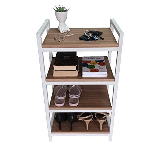 Estante Sapateira Vertical MDF e Metal Estilo Industrial Multiuso Resistente Moderna SD-3099 Branca