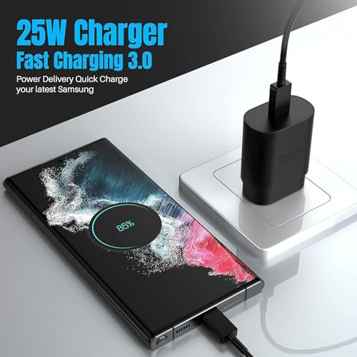 Image of 25W Type C Charger Compatible with Samsung A16 /M05 /A05 /A35 /M35 /F05 /M15, F15 /A15 /A14 /M14 /F14 /A34 /M34 /F34 /S24 Ultra, S23 /S23 fe /Z fold /flip /6 /5 /4 /3, Fast Charger for Phones & Tab Type C Adapter, Black