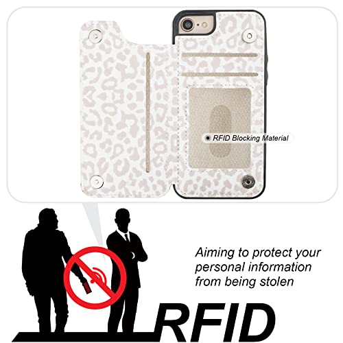 Haopinsh For Iphone Se(2022) Iphone Se(2020) Iphone 7/8 Wallet Case With Card Holder, White Leopard Cheetah Flip Folio Pu Leather Kickstand Card Slots, Double Magnetic Clasp Shockproof 4.7" #TOP3