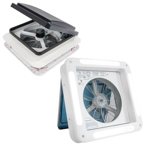 Ventilatore da tetto per camper, 15 W, ventilatore da tetto, ventilatore per auto, accessorio estremamente silenzioso, ventilazione continua, semitrasparente, resistente ai raggi UV, 36 x 36 cm