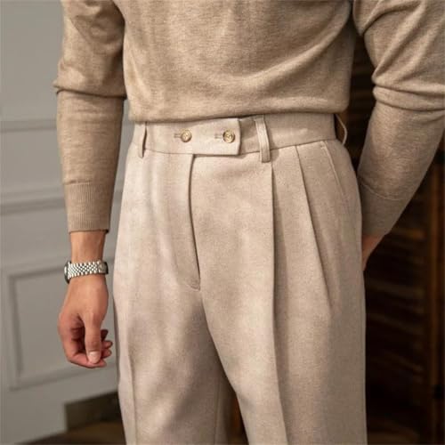 Men’s Luxury Naples Slim-Fit High Waist Dress Pants British Retro Style Woolen Leisure Trousers2