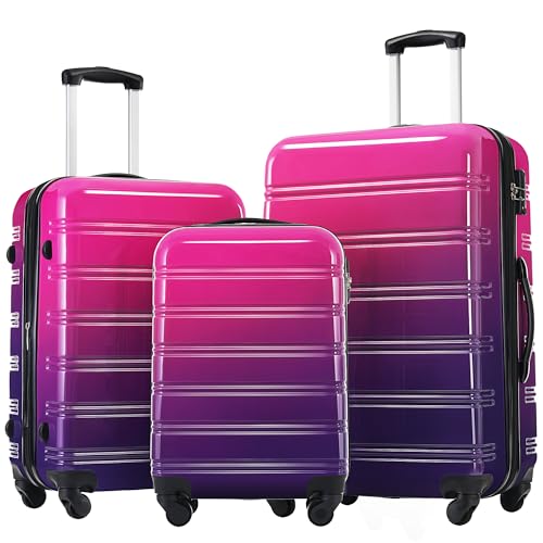 Expandable Hardshell Luggage Set for Effortless Travel, 3-Piece Gradient Design with Spinner Wheels, Lightweight and Durable, Purple and Pink