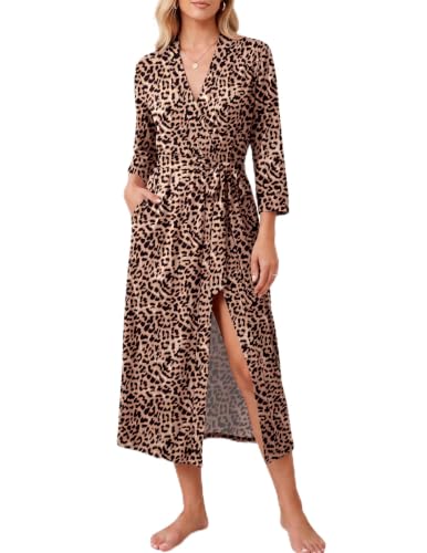 Image of Ekouaer Women Robes Long Knit Bathrobe Soft Kimono Loungewear with Pockets